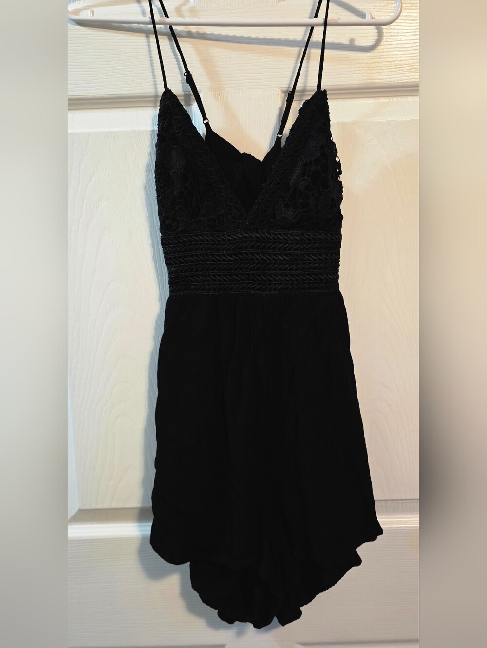 4/$67 Deal! Vintage Black Lace-Front Spaghetti Strap Mini Dress With Shorts